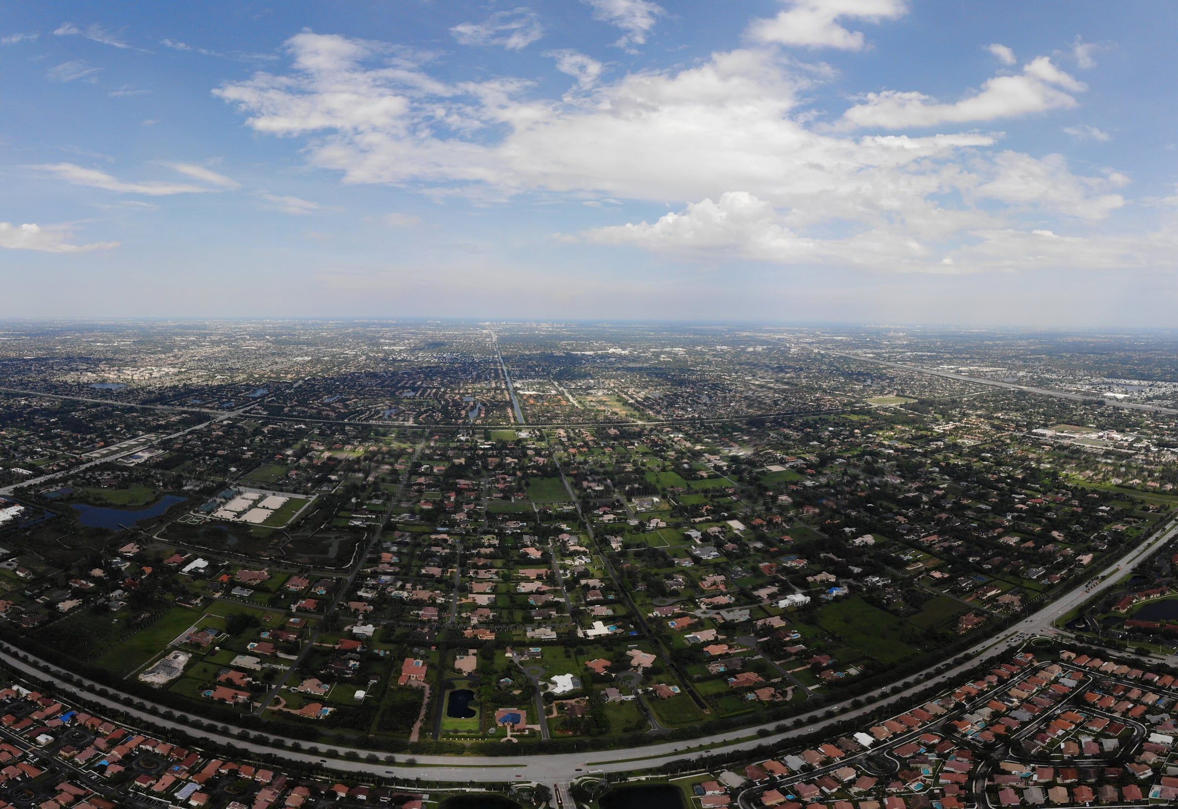 Aerial view over Plantation's tree-covered neighborhoods