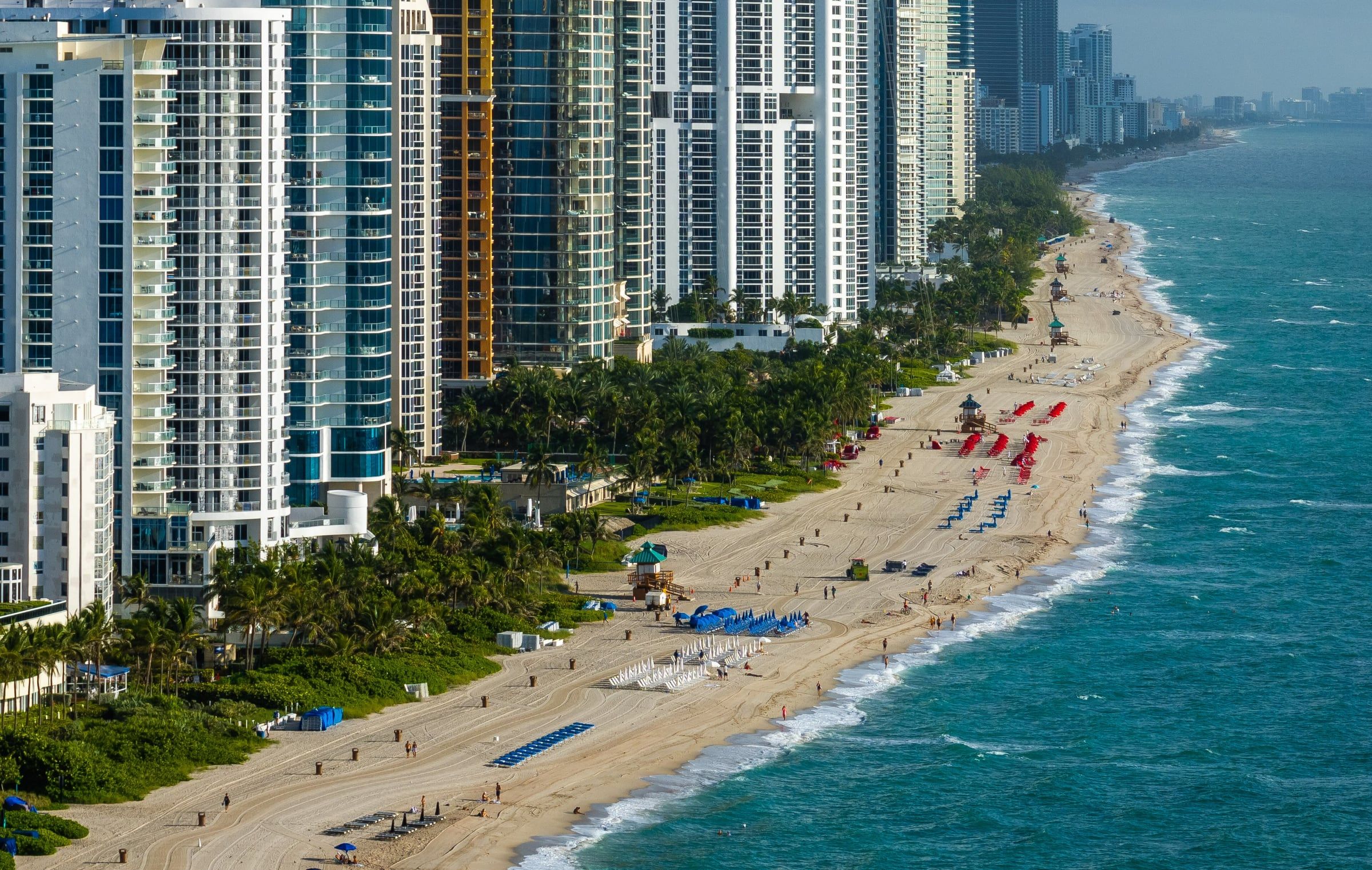 Oceanfront condo towers and beach in Sunny Isles Beach